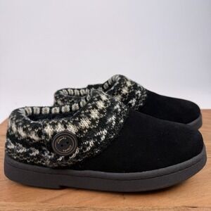New Womens Clarks Knit Sweater Black Leather Lined Clog Slippers Size 5 M NIB